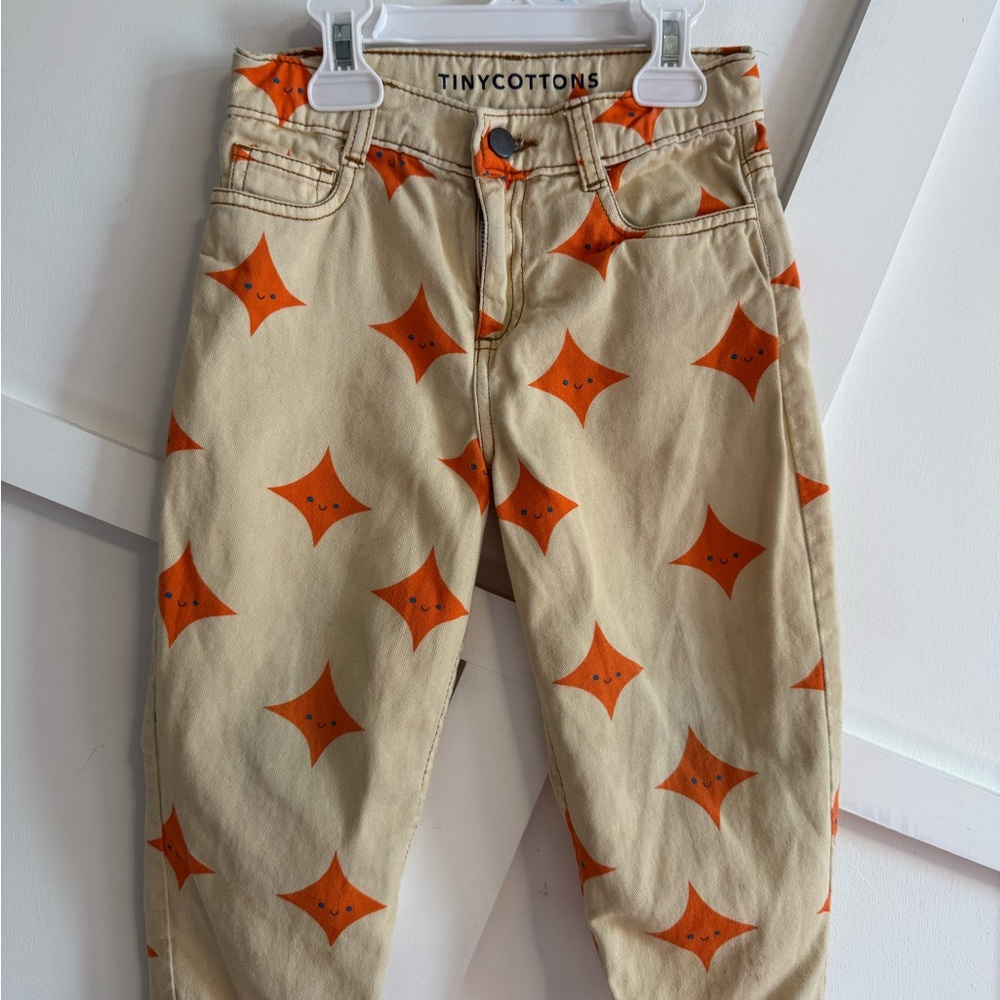 Tinycottons Kids Beige Jeans with Orange Star Print